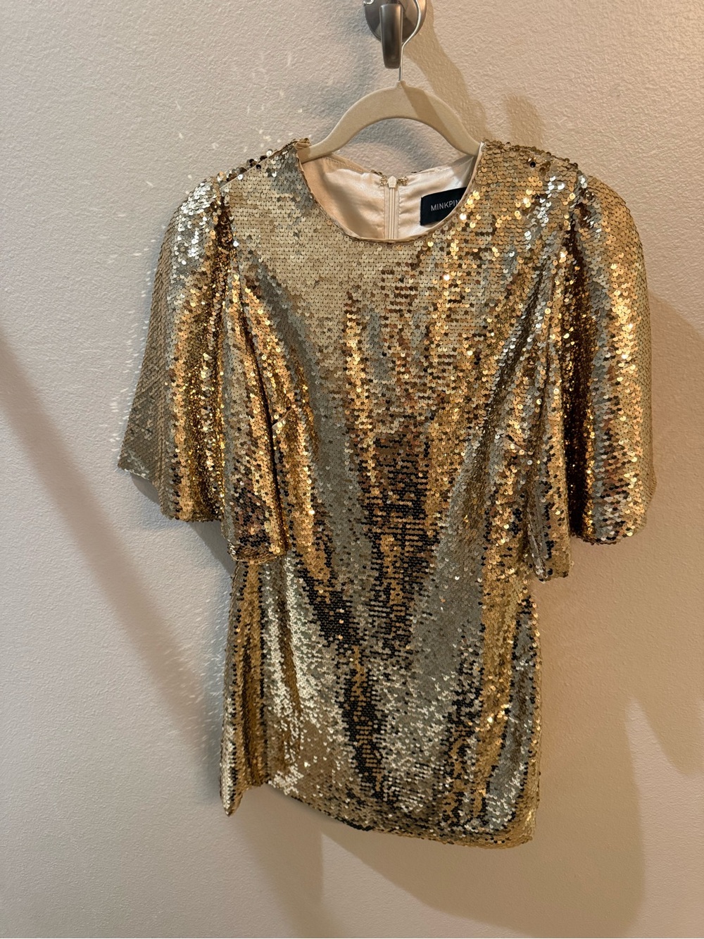 MINKPINK Gold Sequin Flutter Sleeve Tunic Top